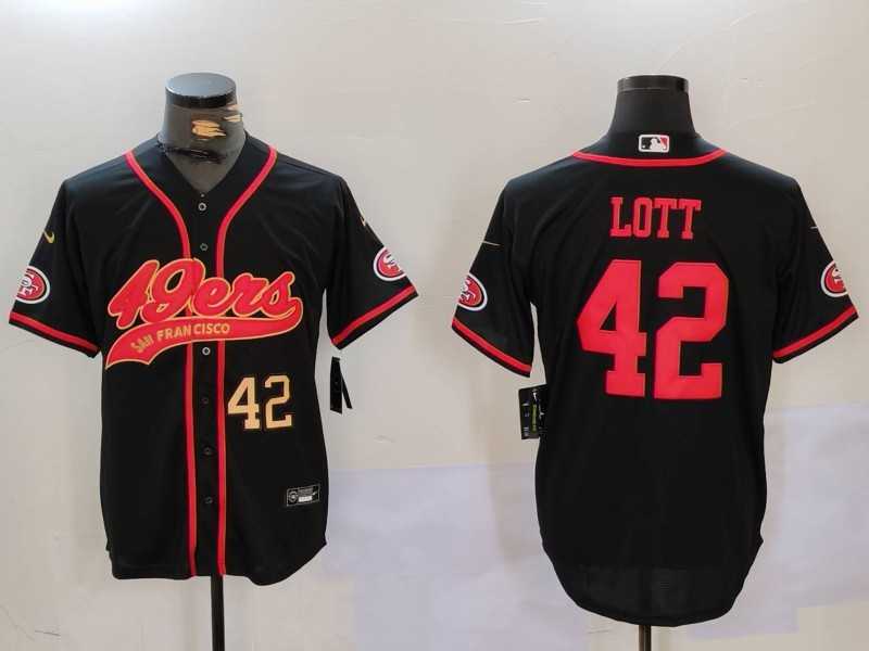 Mens San Francisco 49ers #42 Ronnie Lott Black With Patch Cool Base Stitched Baseball Jerseys